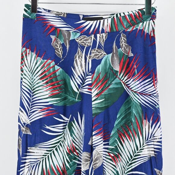 THE SANG Pants Womens Size M Blue Tropical Print High Rise‎ Wide Leg Beach Boho - Picture 2 of 13